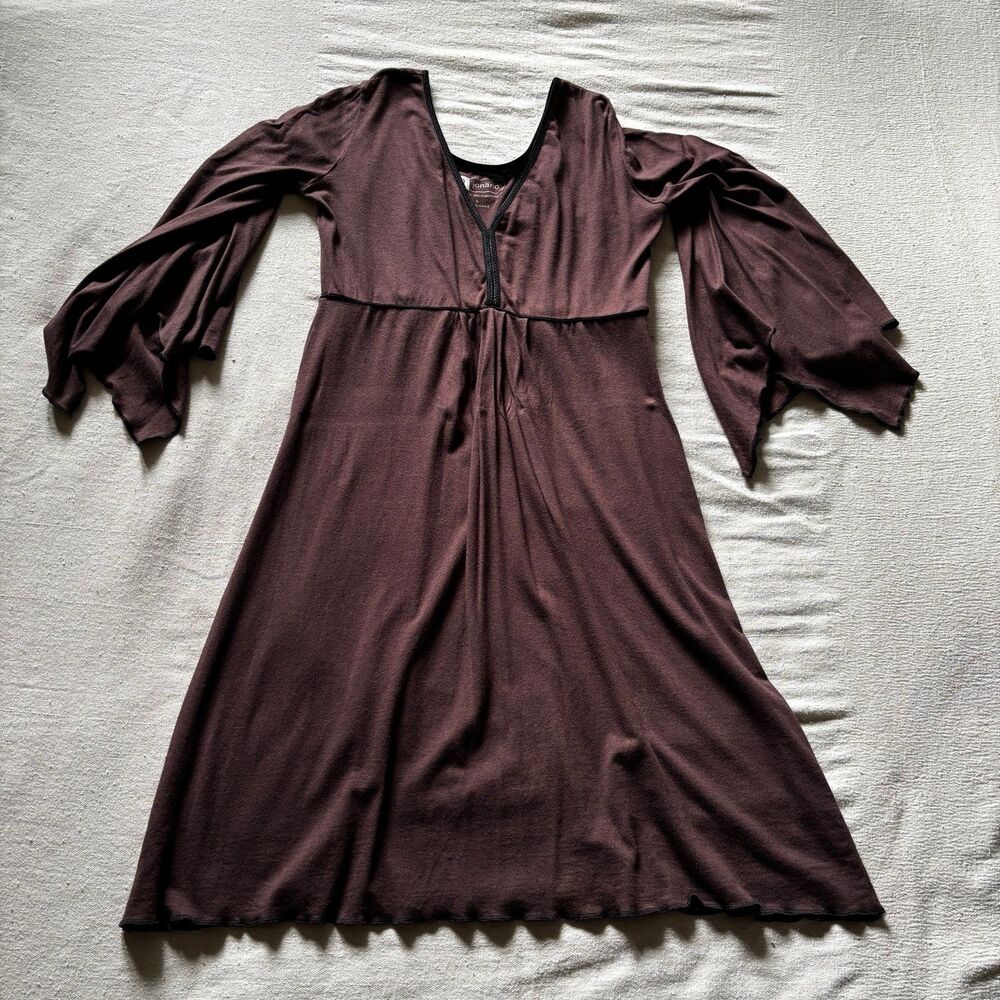Jonäno Earthy Brown Bamboo Viscose Bell-Sleeve Dress